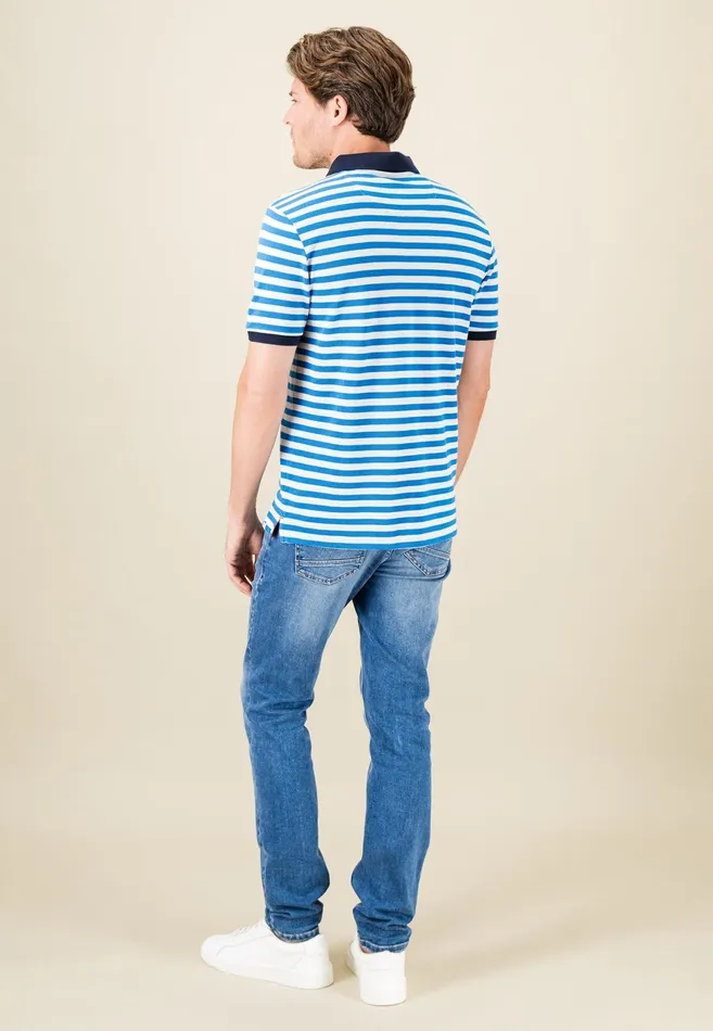 Polo Shirt Men FYNCHHATTON Striped Polo Shirt With Contrast Details Vibrant Bluerustnavylight Khaki