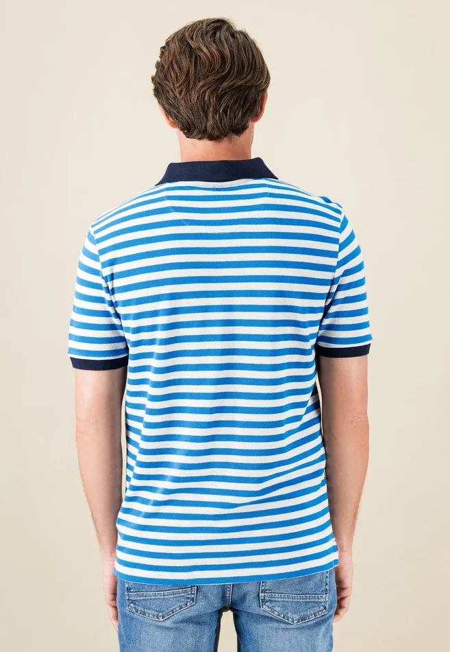 Polo Shirt Men FYNCHHATTON Striped Polo Shirt With Contrast Details Vibrant Bluerustnavylight Khaki