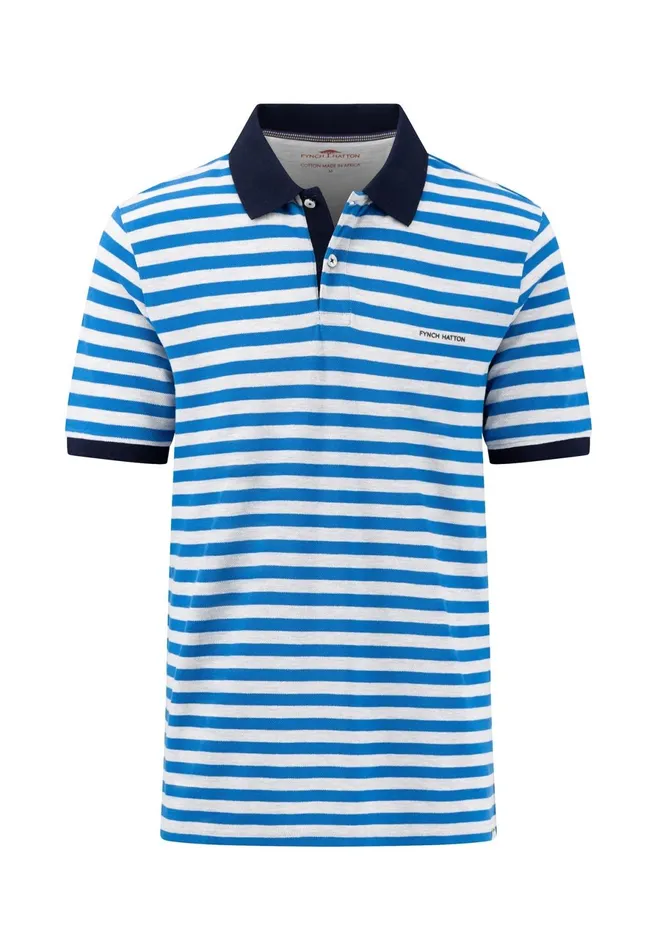 Polo Shirt Men FYNCHHATTON Striped Polo Shirt With Contrast Details Vibrant Bluerustnavylight Khaki