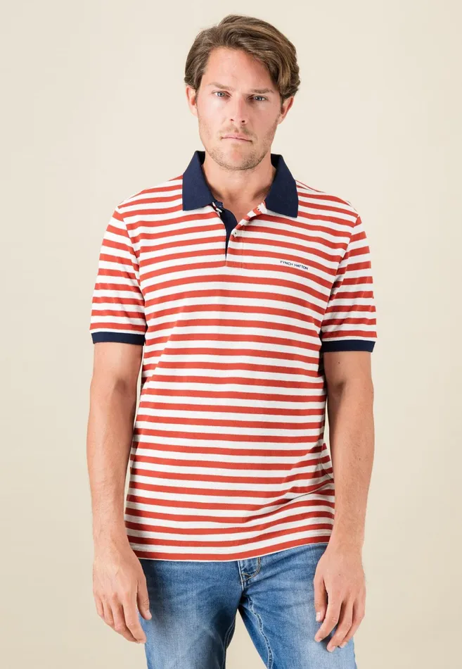 Polo Shirt Men FYNCHHATTON Striped Polo Shirt With Contrast Details Vibrant Bluerustnavylight Khaki