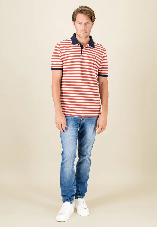 Polo Shirt Men FYNCHHATTON Striped Polo Shirt With Contrast Details Vibrant Bluerustnavylight Khaki