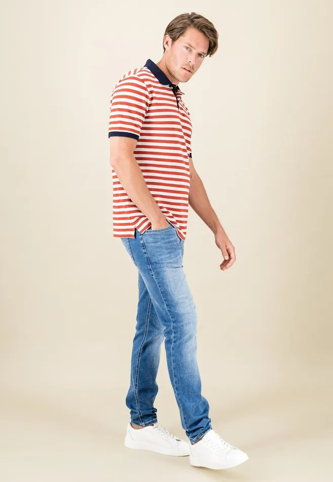 Polo Shirt Men FYNCHHATTON Striped Polo Shirt With Contrast Details Vibrant Bluerustnavylight Khaki