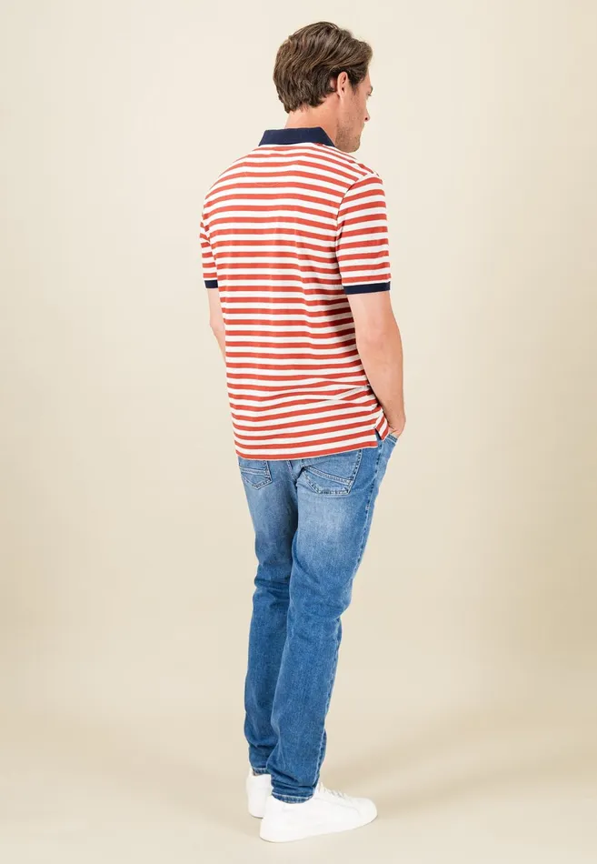 Polo Shirt Men FYNCHHATTON Striped Polo Shirt With Contrast Details Vibrant Bluerustnavylight Khaki
