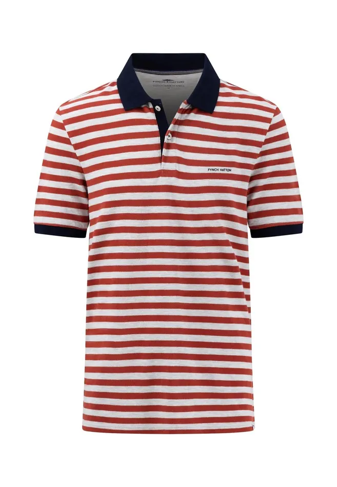 Polo Shirt Men FYNCHHATTON Striped Polo Shirt With Contrast Details Vibrant Bluerustnavylight Khaki