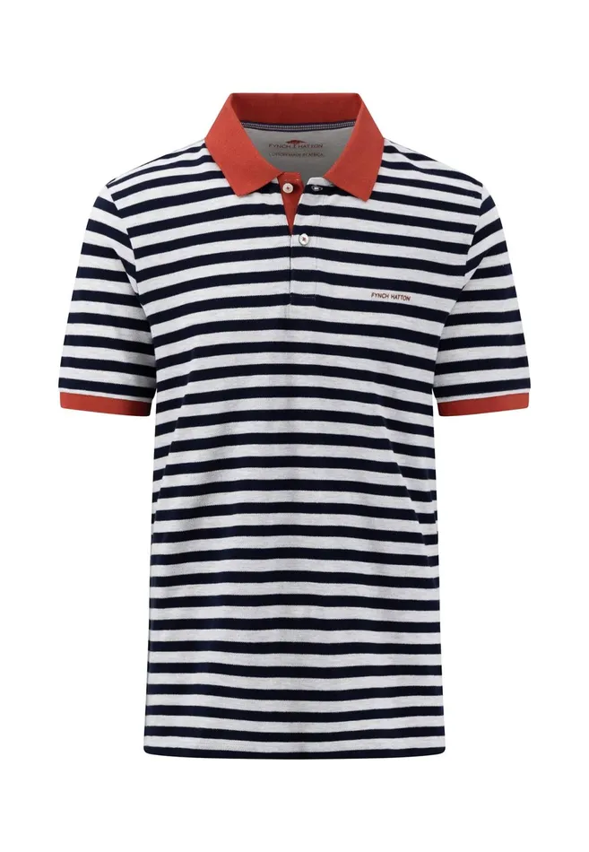 Polo Shirt Men FYNCHHATTON Striped Polo Shirt With Contrast Details Vibrant Bluerustnavylight Khaki