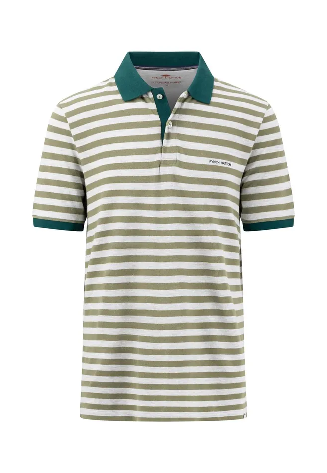 Polo Shirt Men FYNCHHATTON Striped Polo Shirt With Contrast Details Vibrant Bluerustnavylight Khaki