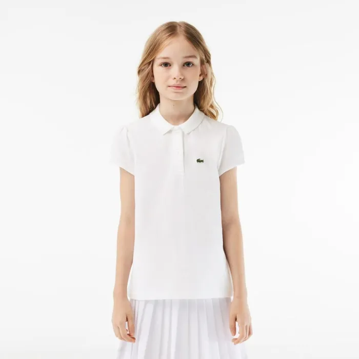 Polos Kids Lacoste Kids039 Scalloped Collar Mini Piqu Polo White 001