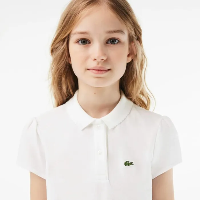 Polos Kids Lacoste Kids039 Scalloped Collar Mini Piqu Polo White 001