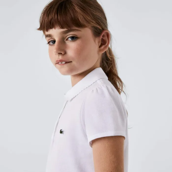Polos Kids Lacoste Kids039 Scalloped Collar Mini Piqu Polo White 001