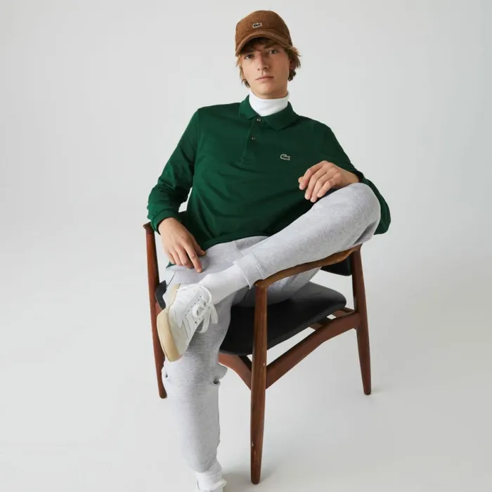 Polos Men Lacoste Men039s Long Sleeve Cotton Polo Pine Green 132