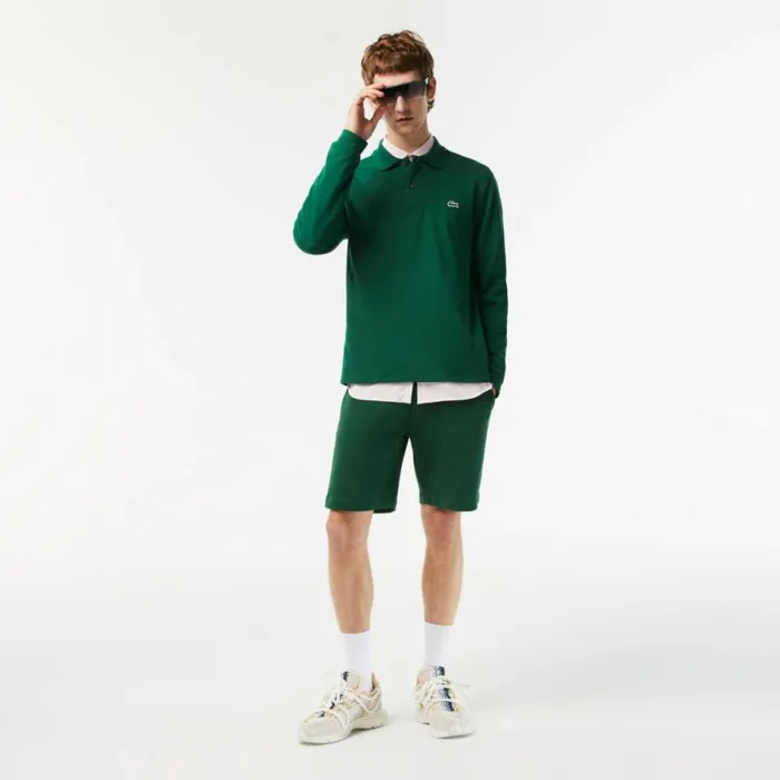 Polos Men Lacoste Men039s Long Sleeve Cotton Polo Pine Green 132