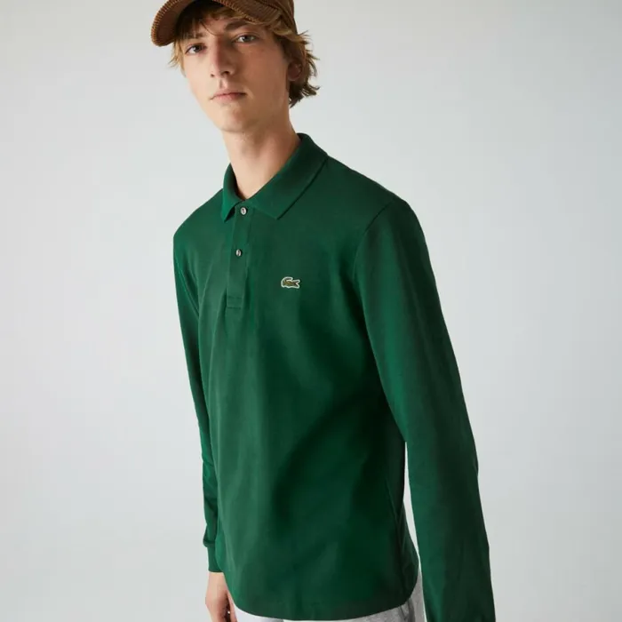 Polos Men Lacoste Men039s Long Sleeve Cotton Polo Pine Green 132