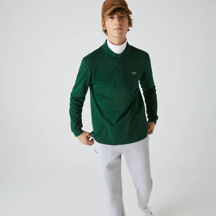 Polos Men Lacoste Men039s Long Sleeve Cotton Polo Pine Green 132