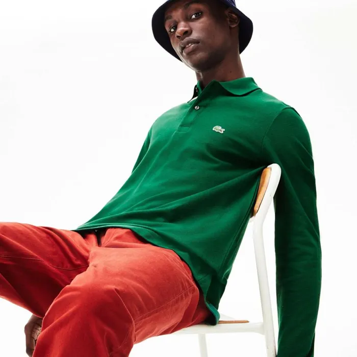 Polos Men Lacoste Men039s Long Sleeve Cotton Polo Pine Green 132