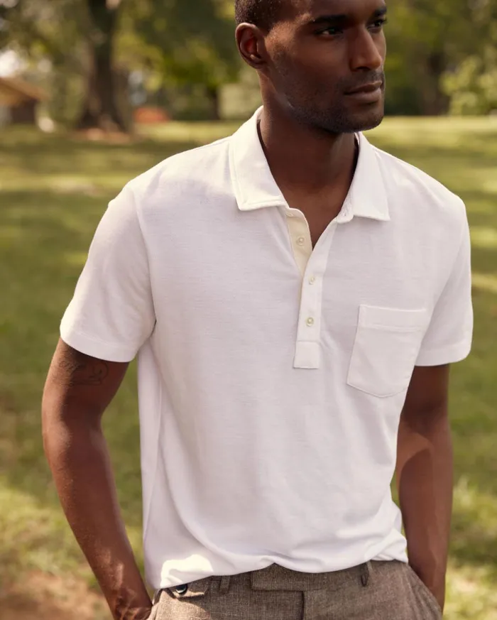 Polos Tees and Henleys Men Billy Reid Pique Pensacola Polo White