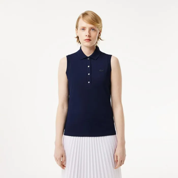 Polos Women Lacoste Women039s L12D Slim Fit Sleeveless Polo Navy Blue 166