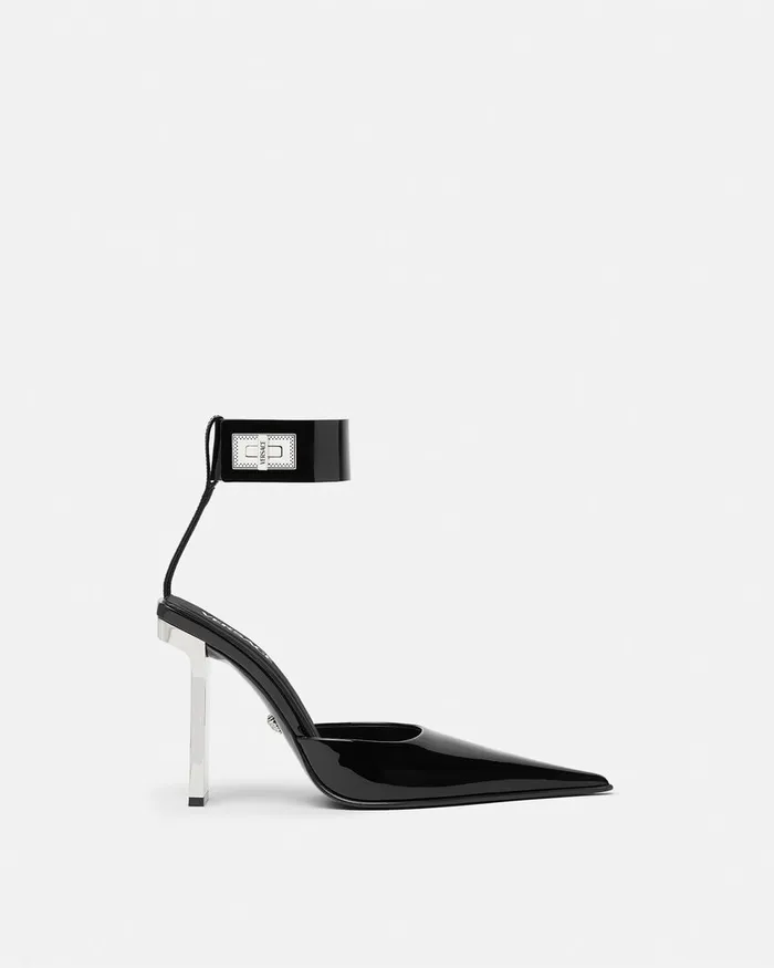 Pumps and Slingbacks Women Versace Slice Patent Slingback Pumps 105 Mm Blacksilver