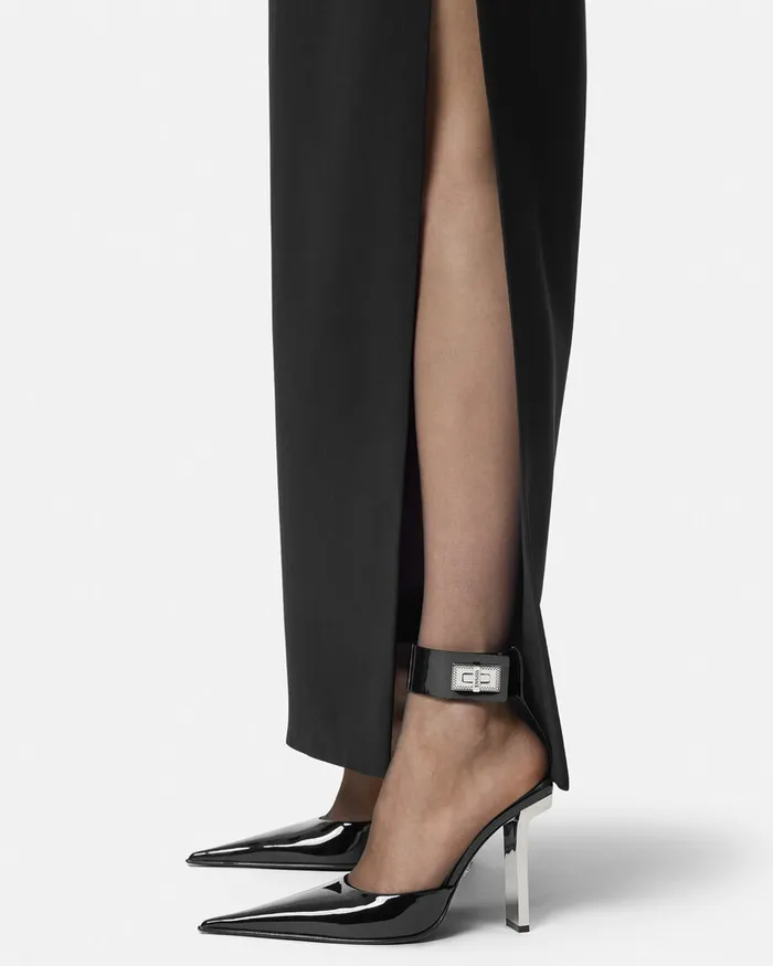 Pumps and Slingbacks Women Versace Slice Patent Slingback Pumps 105 Mm Blacksilver