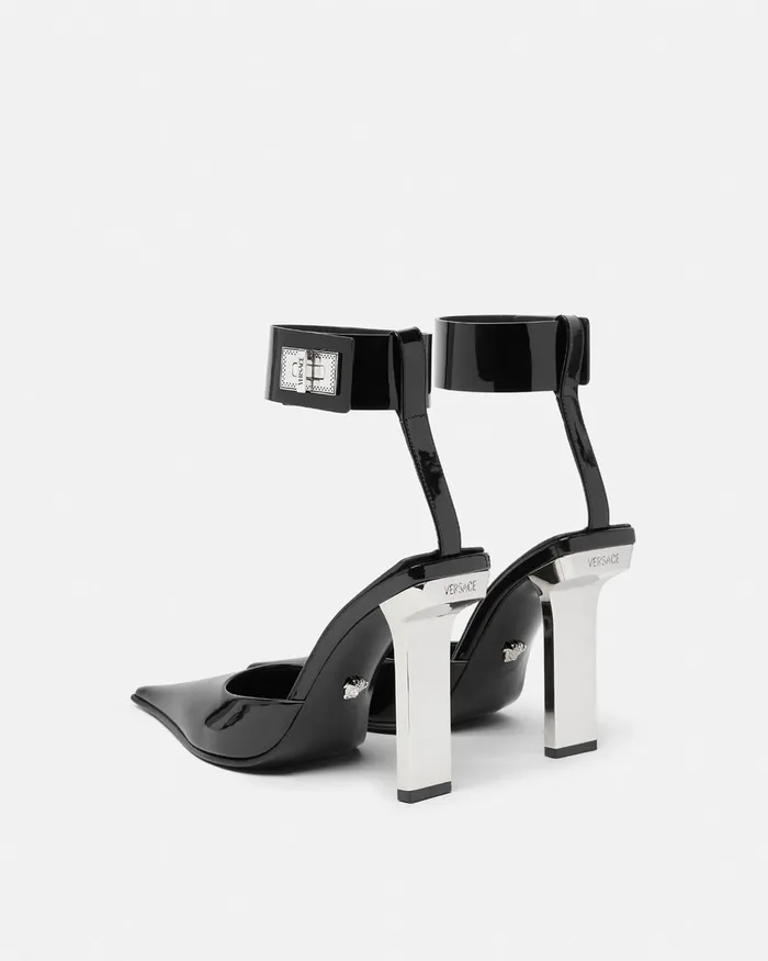 Pumps and Slingbacks Women Versace Slice Patent Slingback Pumps 105 Mm Blacksilver