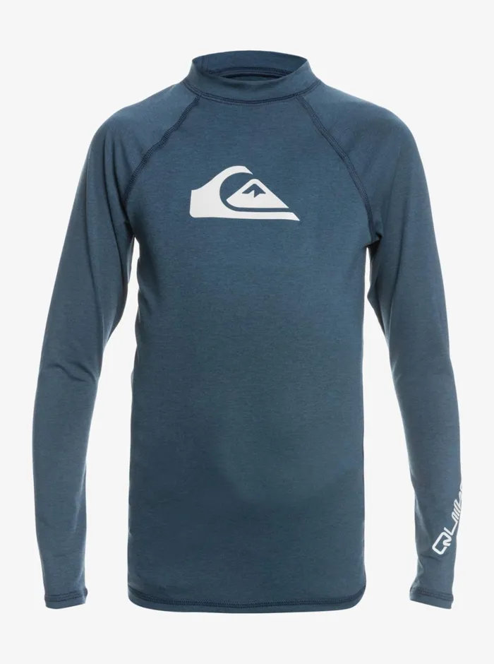 Quiksilver 816 All Time Ls Youth LSL Surf Tee Navy Blazer Heather Boys Rashguards Quiksilver 816 All Time Ls Youth LSL Surf Tee Navy Blazer Heather Boys Rashguards