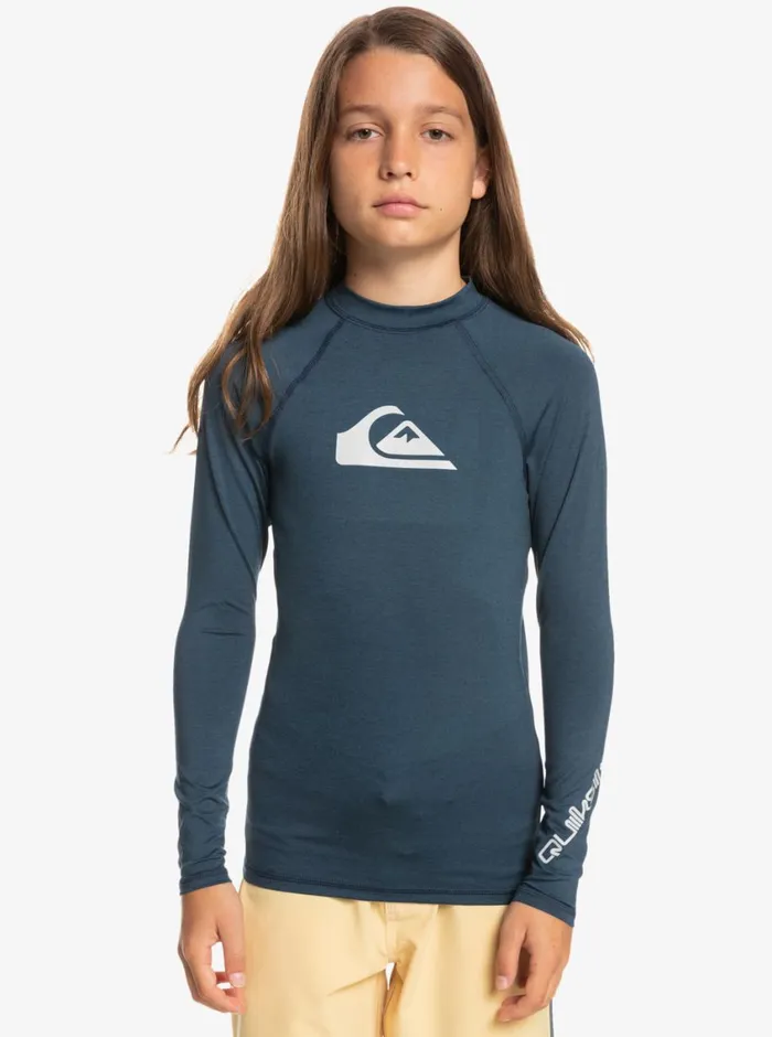 Quiksilver 816 All Time Ls Youth LSL Surf Tee Navy Blazer Heather Boys Rashguards