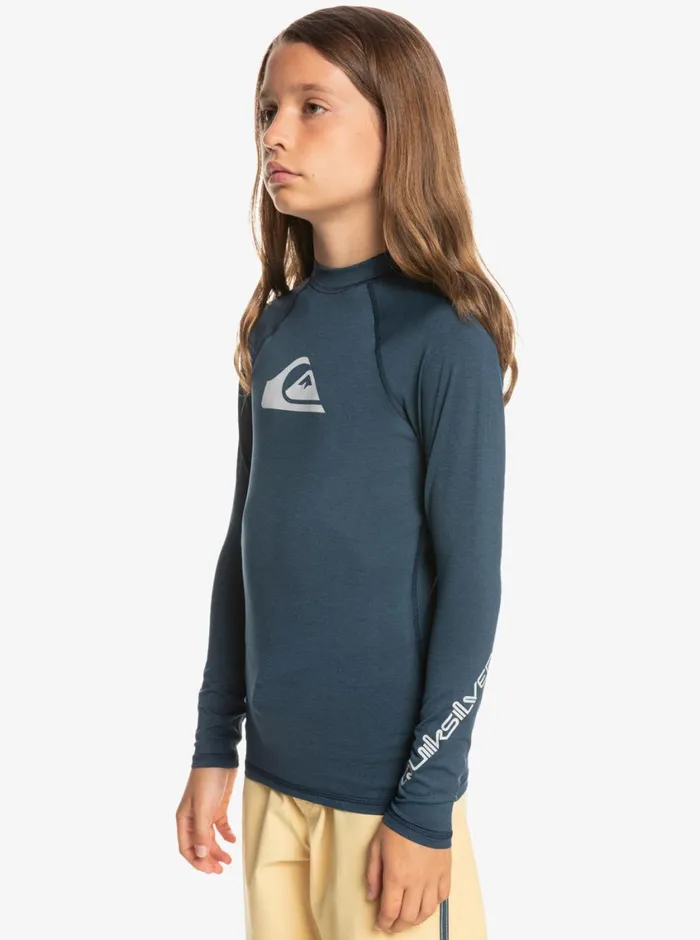 Quiksilver 816 All Time Ls Youth LSL Surf Tee Navy Blazer Heather Boys Rashguards