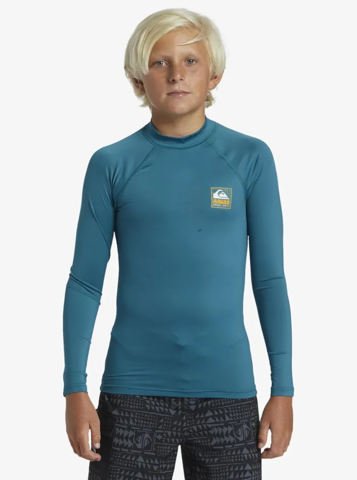 Quiksilver 816 Hawaii Badge UPF50 Long Sleeve Surf Tee Colonial Blue Boys Rashguards Quiksilver 816 Hawaii Badge UPF50 Long Sleeve Surf Tee Colonial Blue Boys Rashguards