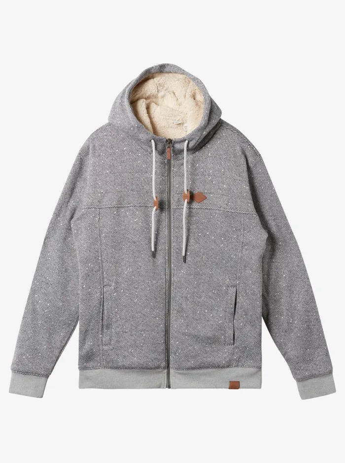 Quiksilver Cypress Keller Sherpa ZipUp Hoodie Light Grey Heather Mens Sweatshirts and Hoodies