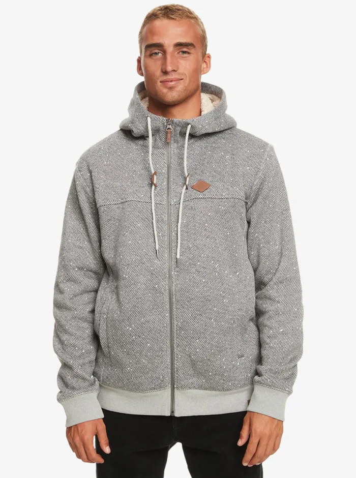 Quiksilver Cypress Keller Sherpa ZipUp Hoodie Light Grey Heather Mens Sweatshirts and Hoodies