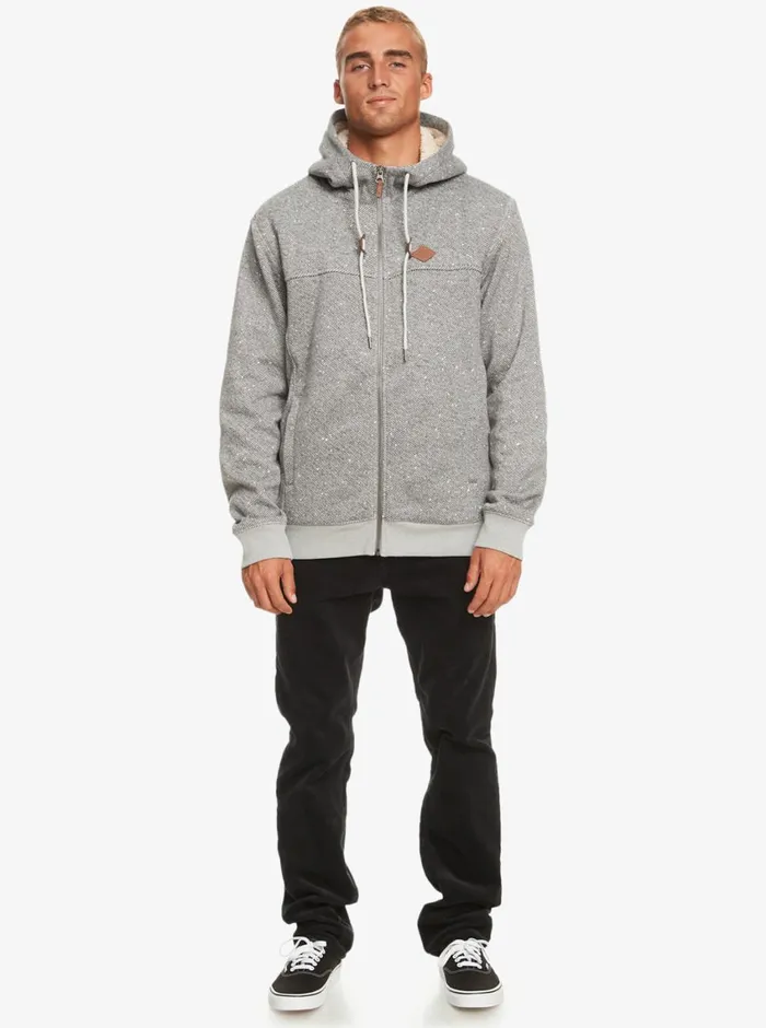 Quiksilver Cypress Keller Sherpa ZipUp Hoodie Light Grey Heather Mens Sweatshirts and Hoodies