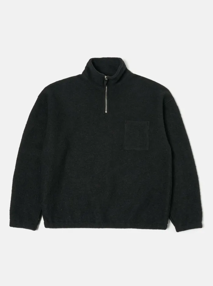 Ramsay Quarter Zip In Black Wool Fleece Men Universal Works Fleece