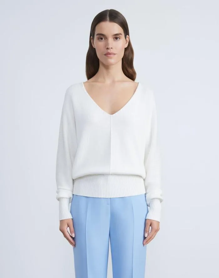 Ready To Wear CottonSilk Tape Wide VNeck Dolman Sweater Black Lafayette 148 New York Sweaters and Knits