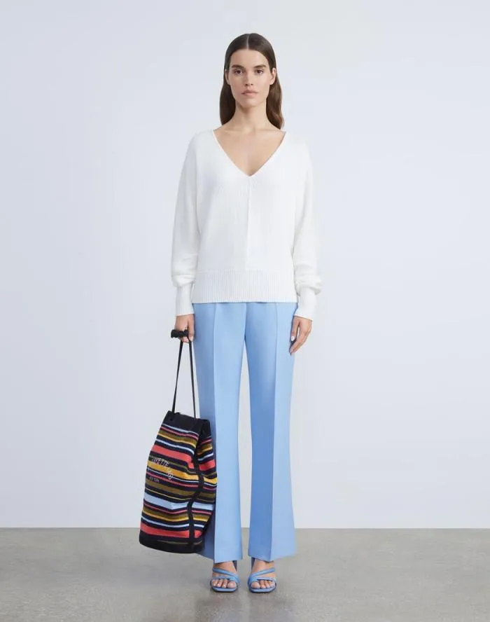 Ready To Wear CottonSilk Tape Wide VNeck Dolman Sweater Black Lafayette 148 New York Sweaters and Knits