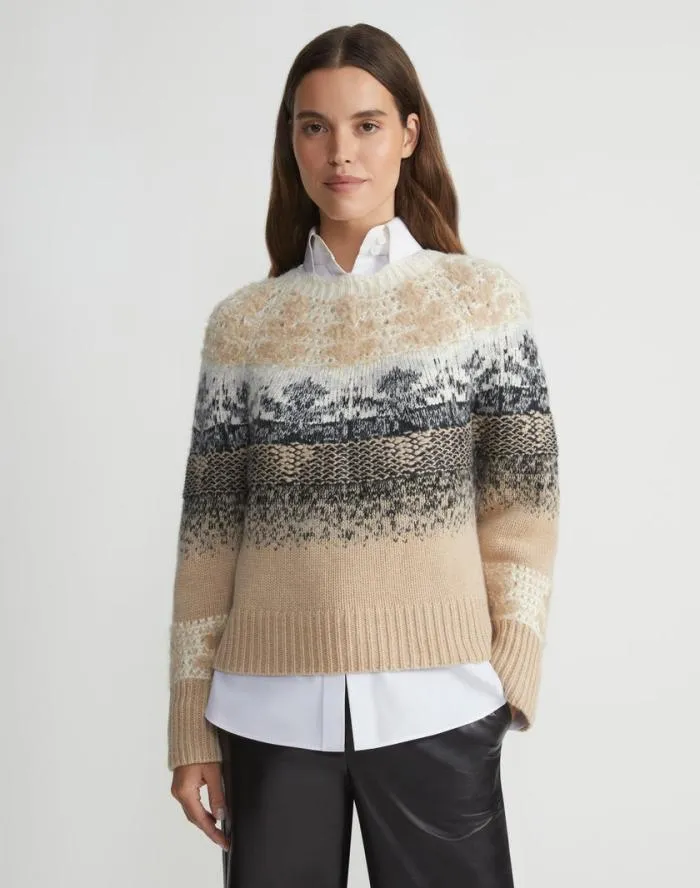 Ready To Wear Fair Isle Jacquard CashmereSilk Sweater Dune Multi Lafayette 148 New York Sweaters and Knits