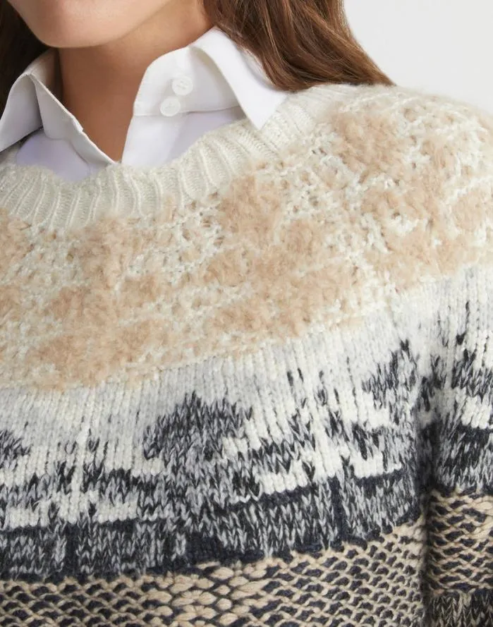 Ready To Wear Fair Isle Jacquard CashmereSilk Sweater Dune Multi Lafayette 148 New York Sweaters and Knits