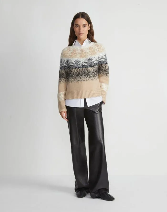 Ready To Wear Fair Isle Jacquard CashmereSilk Sweater Dune Multi Lafayette 148 New York Sweaters and Knits