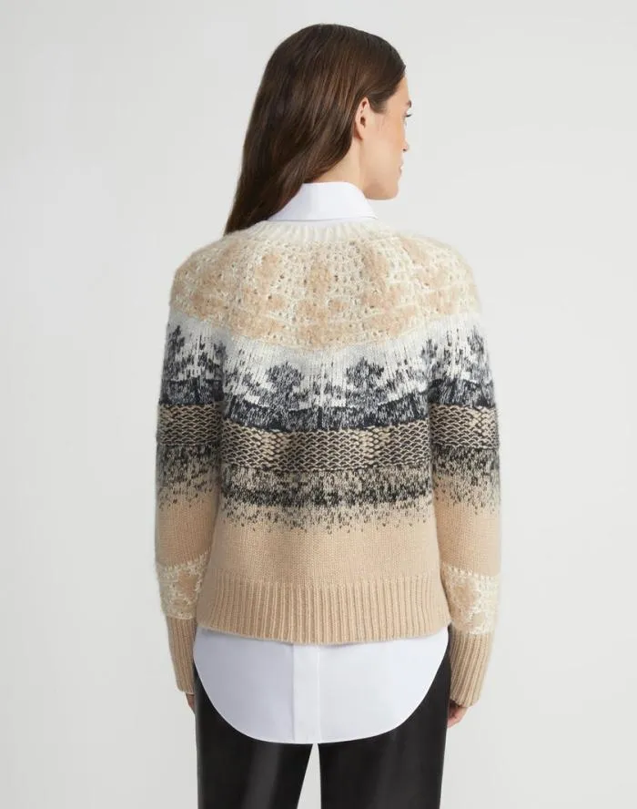 Ready To Wear Fair Isle Jacquard CashmereSilk Sweater Dune Multi Lafayette 148 New York Sweaters and Knits