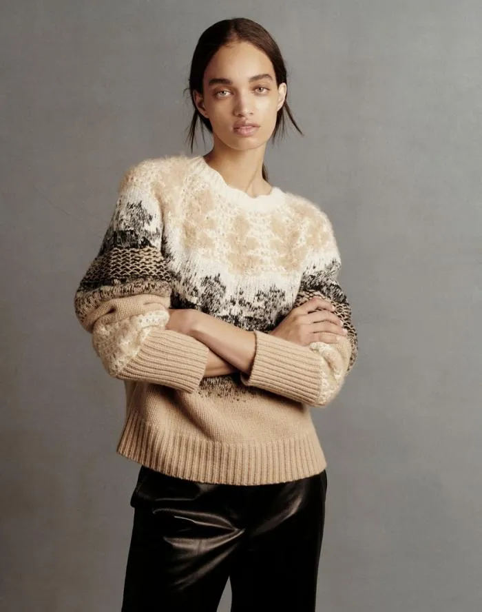 Ready To Wear Fair Isle Jacquard CashmereSilk Sweater Dune Multi Lafayette 148 New York Sweaters and Knits
