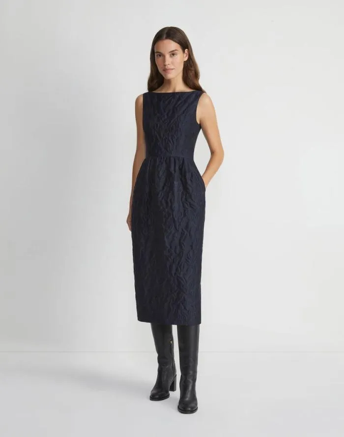 Ready To Wear Flora Bloom Cloqu Jacquard CottonSilk Midi Dress Midnight Blue Lafayette 148 New York Dresses