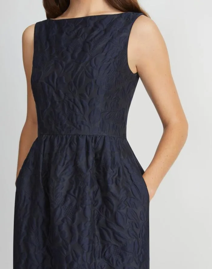 Ready To Wear Flora Bloom Cloqu Jacquard CottonSilk Midi Dress Midnight Blue Lafayette 148 New York Dresses