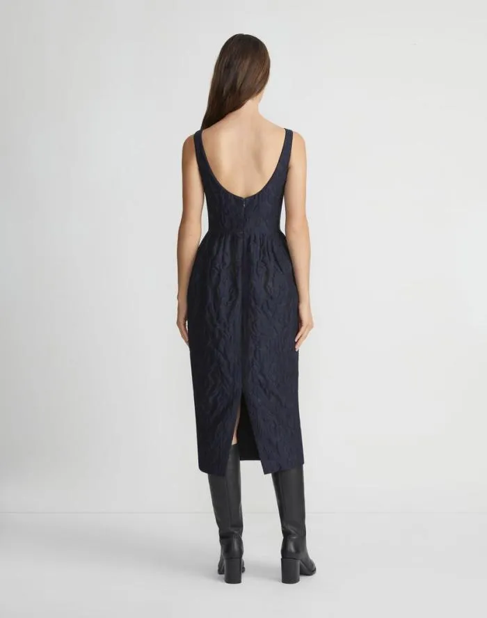 Ready To Wear Flora Bloom Cloqu Jacquard CottonSilk Midi Dress Midnight Blue Lafayette 148 New York Dresses