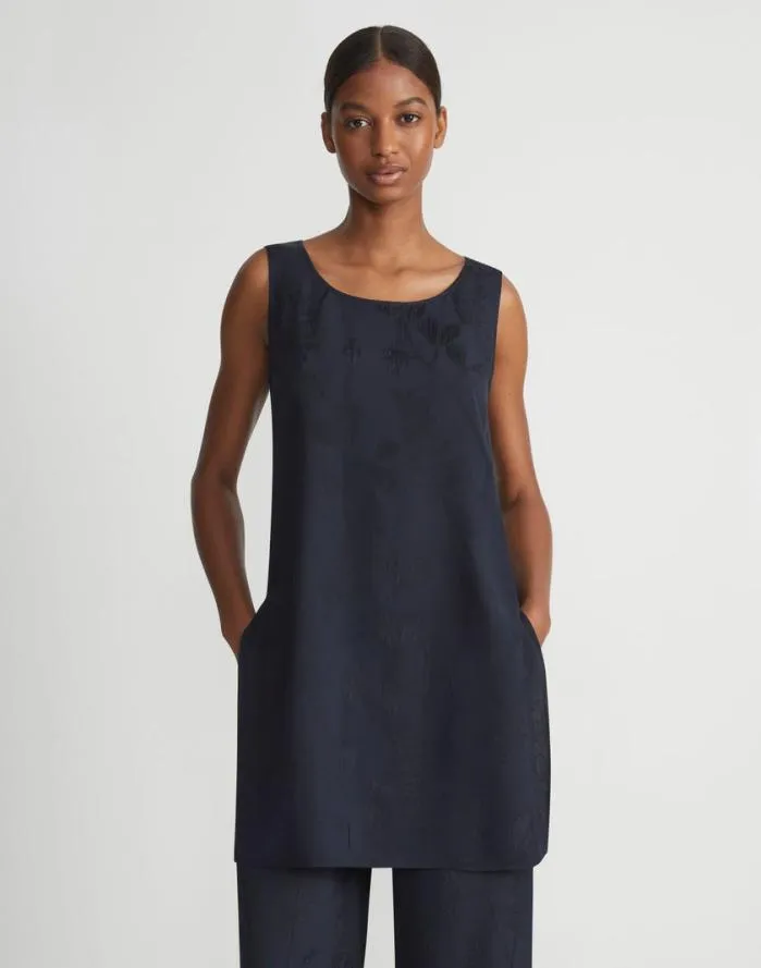 Ready To Wear Flora Bloom Cloqu Jacquard Viscose Tunic Blouse Navy Lafayette 148 New York Blouses and Shirts