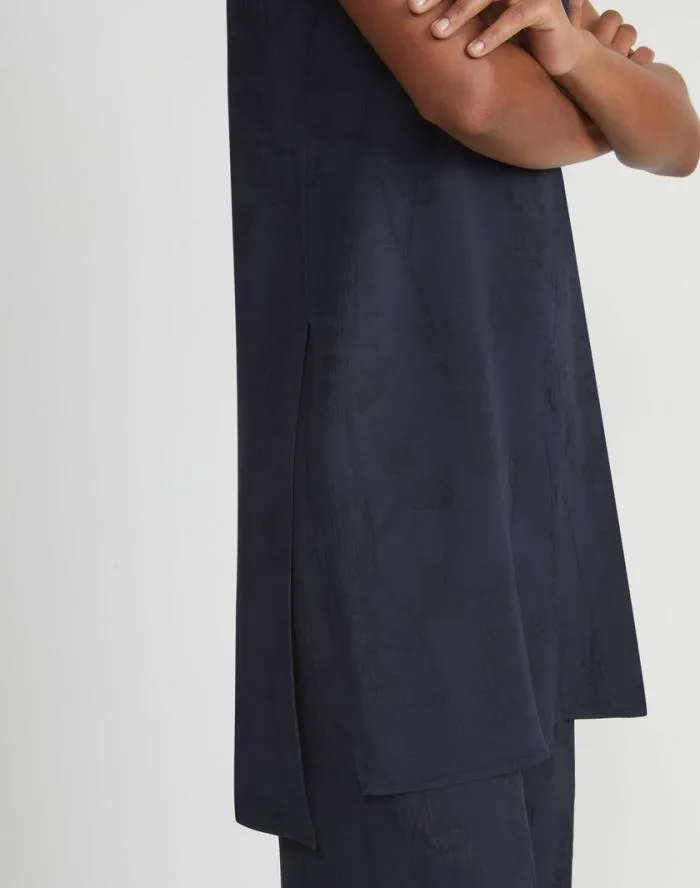 Ready To Wear Flora Bloom Cloqu Jacquard Viscose Tunic Blouse Navy Lafayette 148 New York Blouses and Shirts