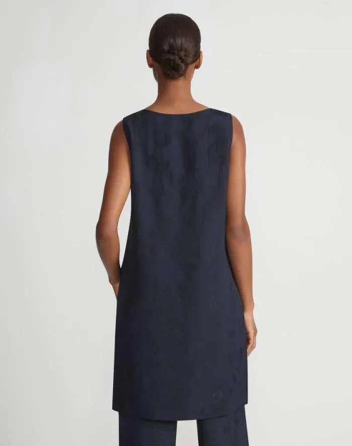 Ready To Wear Flora Bloom Cloqu Jacquard Viscose Tunic Blouse Navy Lafayette 148 New York Blouses and Shirts