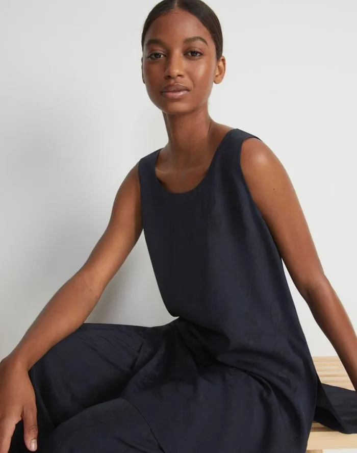 Ready To Wear Flora Bloom Cloqu Jacquard Viscose Tunic Blouse Navy Lafayette 148 New York Blouses and Shirts