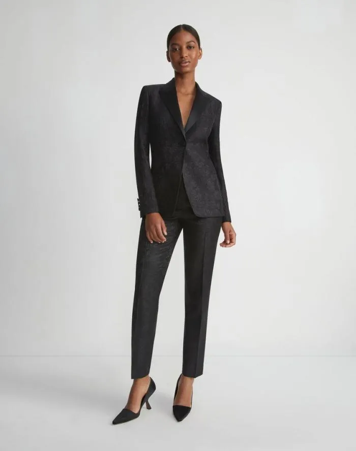 Ready To Wear Flora Bloom Jacquard WoolSilk Clinton Ankle Pant Black Lafayette 148 New York Pants and Shorts