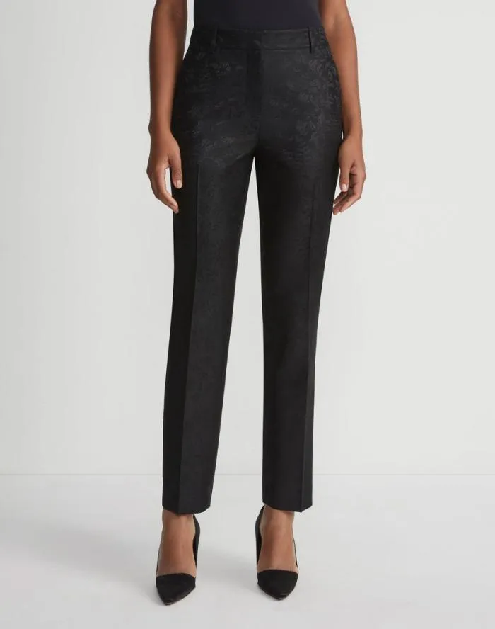 Ready To Wear Flora Bloom Jacquard WoolSilk Clinton Ankle Pant Black Lafayette 148 New York Pants and Shorts