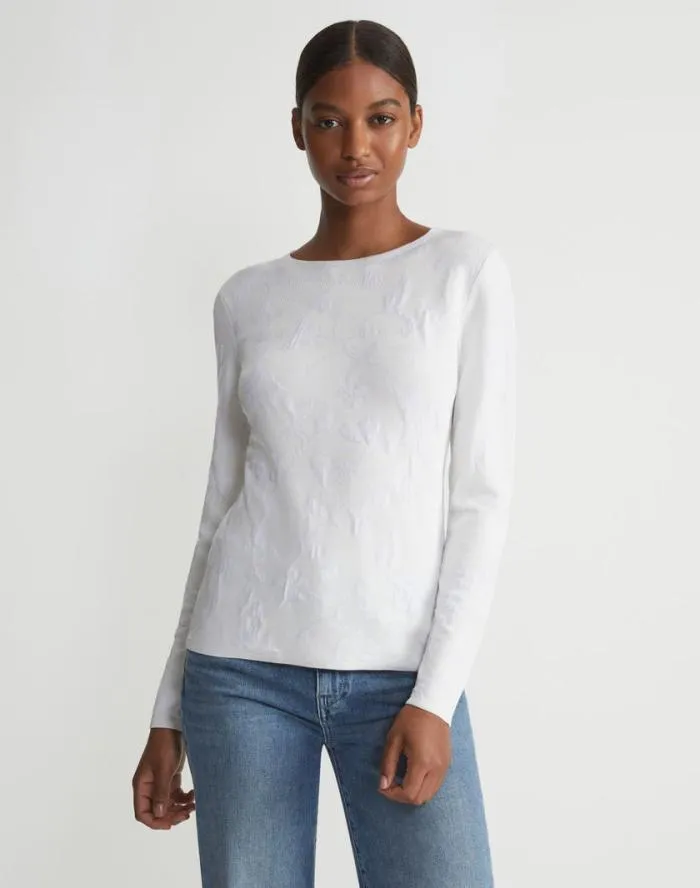 Ready To Wear Flora Jacquard Responsible Fine Gauge MerinoViscose Sweater Cloud Lafayette 148 New York Sweaters and Knits