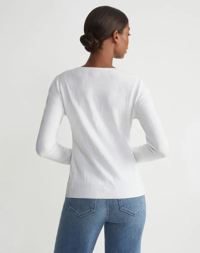 Ready To Wear Flora Jacquard Responsible Fine Gauge MerinoViscose Sweater Cloud Lafayette 148 New York Sweaters and Knits