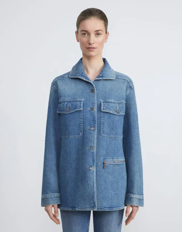 Ready To Wear L148 Denim Chore Jacket Faded Skyline Lafayette 148 New York Jackets and Blazers